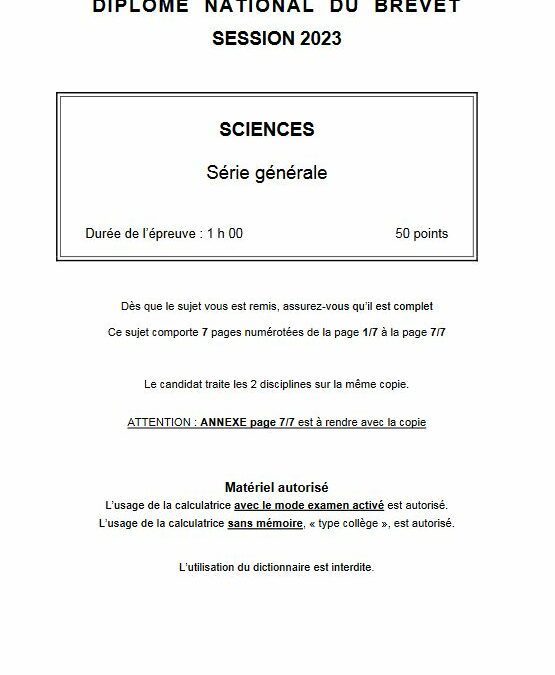 Epreuves scientifiques du brevet